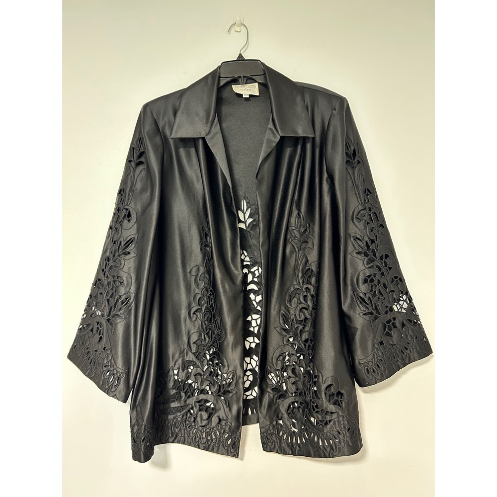 Victor Costa by Nahdree Black Cutout Embroidery Open Evening Jacket 20W Made USA